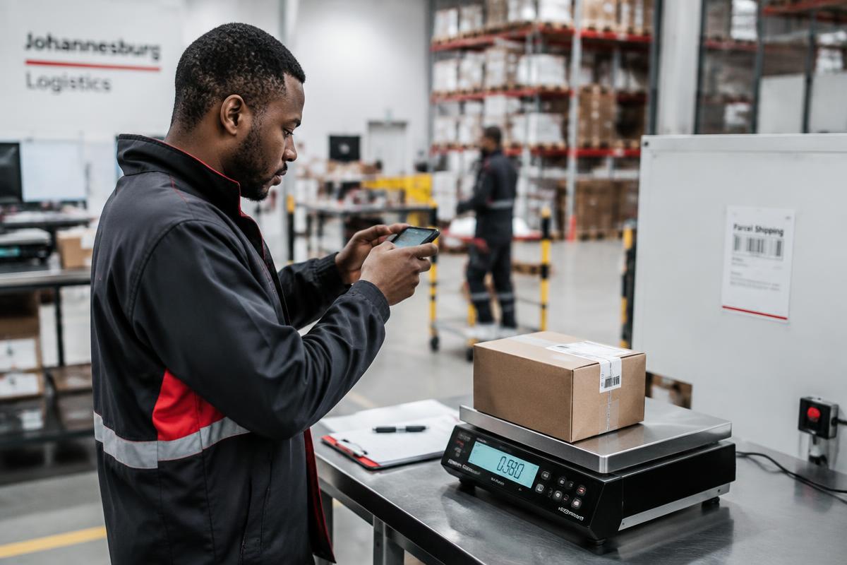 ADS Logistics staff weighing and photographing a parcel